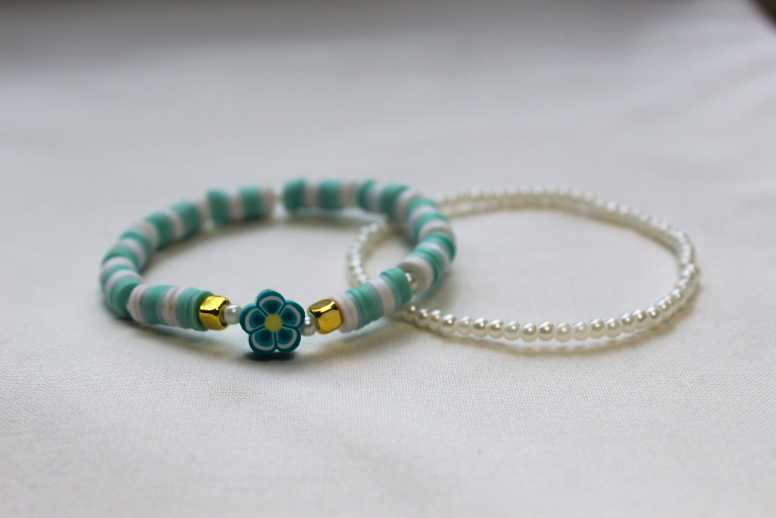 blauwe bloem armband - Afbeelding 3