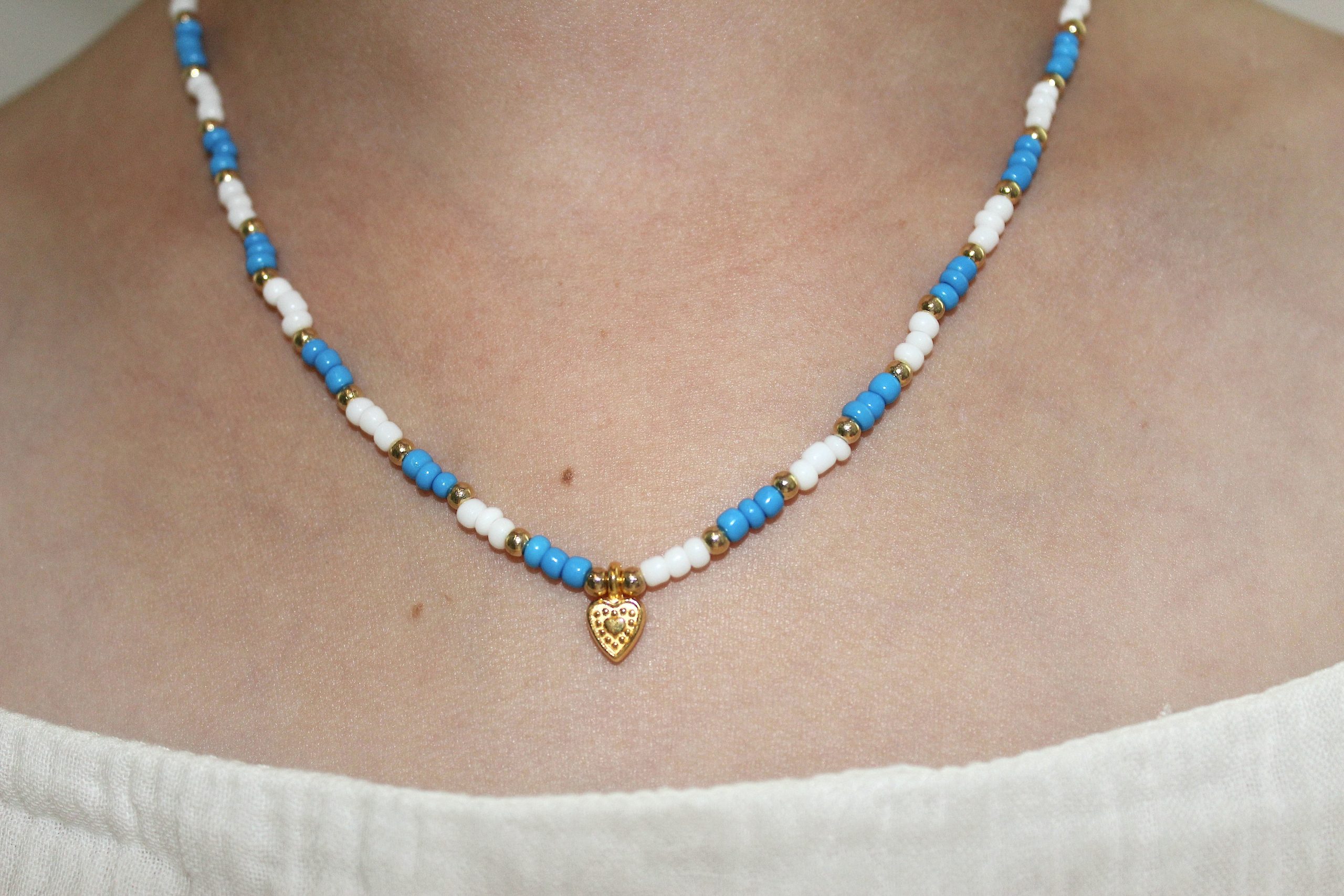 blauw-witte hartjes ketting - Afbeelding 3