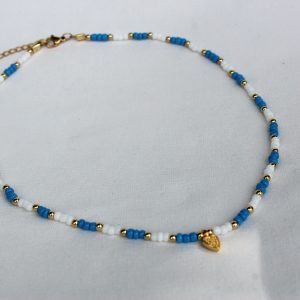 blauw-witte hartjes ketting