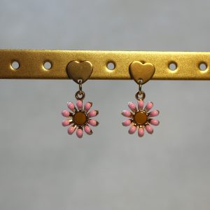 roze bloemen oorbellen
